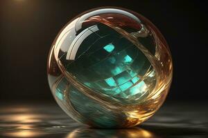 Transparent crystal ball on a wooden table. ai generative photo