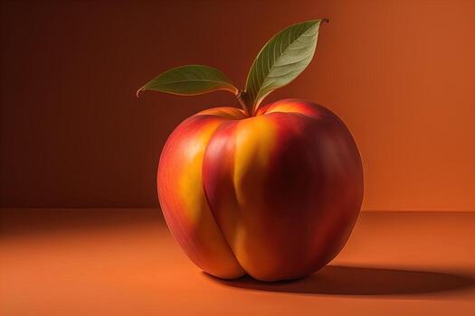 Ripe red peach on a solid color background. ai generative photo