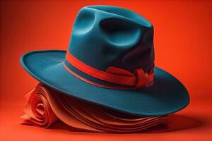 Fashionable hat on a solid color background. ai generative photo