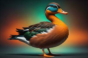 Beautiful duck on a solid color background. ai generative photo