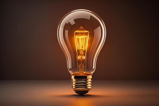 Glowing glass light bulb on dark background. ai generative photo