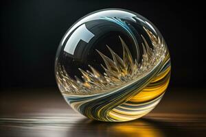 Transparent crystal ball on a wooden table. ai generative photo