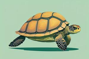 ilustración de un Tortuga en un verde antecedentes en dibujos animados estilo. ai generativo foto