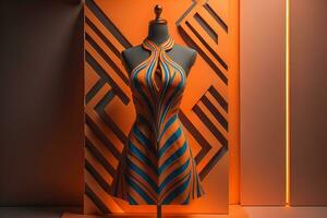 Women's dress on a mannequin in a fashion store. ai generative photo