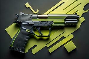 Semi-automatic handgun on a solid color background. Close-up. ai generative photo