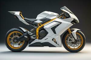 a white super sports motorcycle on a gray background. ai generative photo