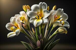 ramo de flores de blanco lirios en un sólido color antecedentes. ai generativo foto