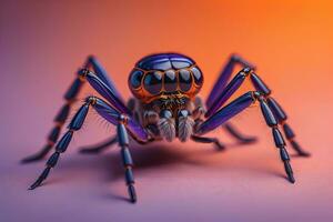 jumping spider closeup on solid color background, copyspace. ai generative photo