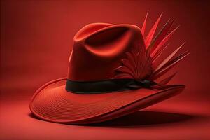 Fashionable hat on a solid color background. ai generative photo