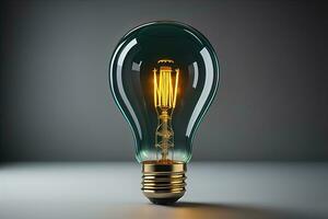 Glowing glass light bulb on dark background. ai generative photo