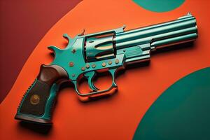 Semi-automatic handgun on a solid color background. Close-up. ai generative photo