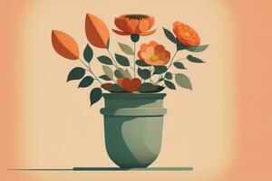 Flowerpot with daisies. Vector illustration in retro style. ai generative photo