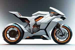 a white super sports motorcycle on a gray background. ai generative photo