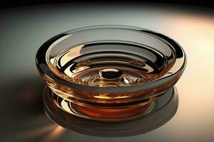 Empty glossy transparent ashtray on a dark background. ai generative photo