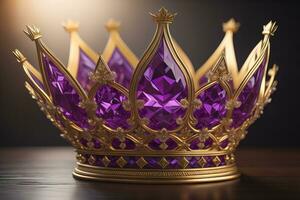 low key image of beautiful golden queen, king crown. ai generative photo