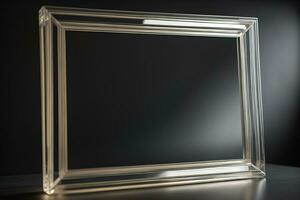 Glass picture frame on a solid color background. ai generative photo