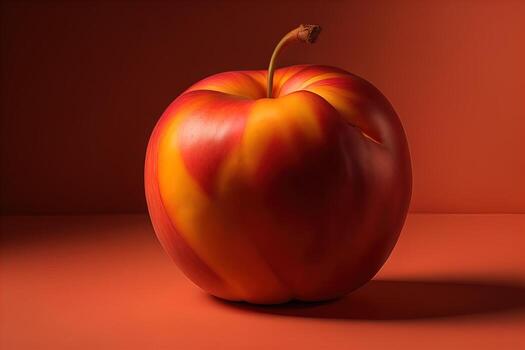 Ripe red peach on a solid color background. ai generative photo