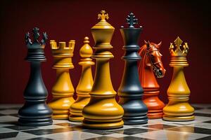 Different chess piece on a solid color background. ai generative photo