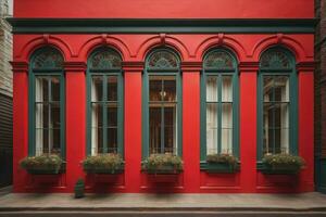 Colorful windows of a typical house in the city, ai generative photo