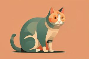 Cute cat sitting on the floor. Vector illustration in retro style. ai generative photo