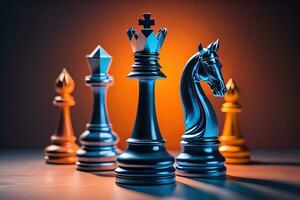 Different chess piece on a solid color background. ai generative photo