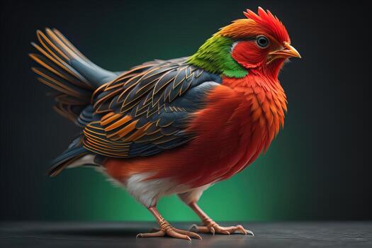 Colorful chicken on a solid color background, studio photo. ai generative photo