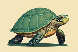 ilustración de un Tortuga en un verde antecedentes en dibujos animados estilo. ai generativo foto