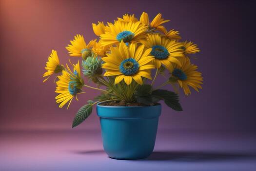 Flowers in a pot on a solid color background. ai generative photo