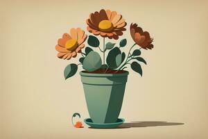 Flowerpot with daisies. Vector illustration in retro style. ai generative photo