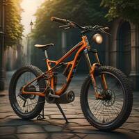Modern orange mountain bike. ai generative photo