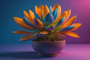 Flowers in a pot on a solid color background. ai generative photo