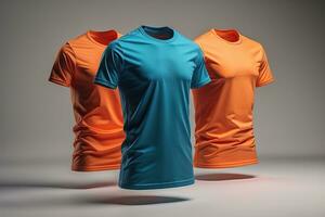 Colorful t-shirts in front of dark background. ai generative photo