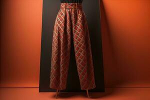 Young woman in traditional thai costume standing on the floor against solid color background. ai generative photo