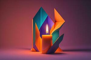 Creative burning candle on a wooden background. ai generative photo