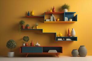 Bookshelf in scandinavian interior. ai generative photo