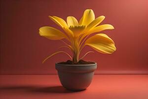 Flowers in a pot on a solid color background. ai generative photo