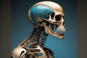 a human skeleton on a solid color background. ai generative photo