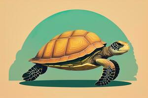 ilustración de un Tortuga en un verde antecedentes en dibujos animados estilo. ai generativo foto