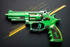 Semi-automatic handgun on a solid color background. Close-up. ai generative photo