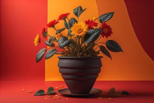 flores en un maceta en un sólido color antecedentes. ai generativo foto