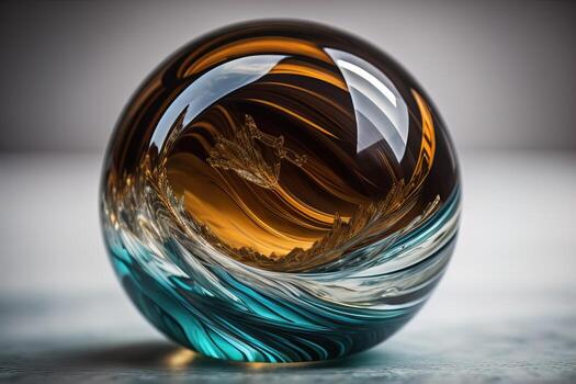 Transparent crystal ball on a wooden table. ai generative photo