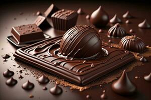 Chocolate truffles on a dark background. ai generative photo