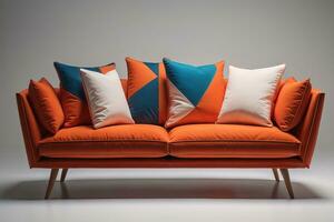 A creative, colourful, and stylish sofa in the interior, AI generated photo