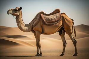 camello cabeza en sólido color fondo, cerca arriba. Clásico estilo. ai generativo foto