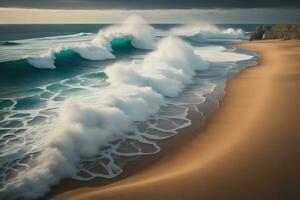 Beautiful seascape with stormy sky. Long exposure shot. ai generative photo