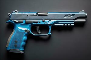 Semi-automatic handgun on a solid color background. Close-up. ai generative photo