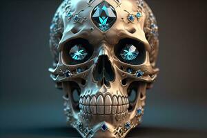 Skull with blue gemstones. ai generative photo