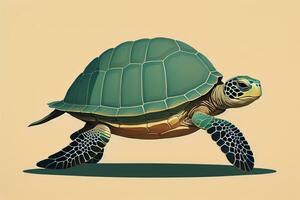 ilustración de un Tortuga en un verde antecedentes en dibujos animados estilo. ai generativo foto