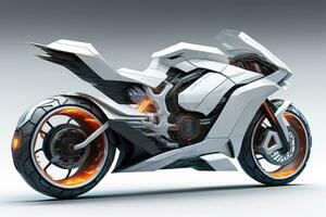 a white super sports motorcycle on a gray background. ai generative photo