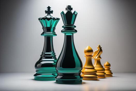 Different chess piece on a solid color background. ai generative photo